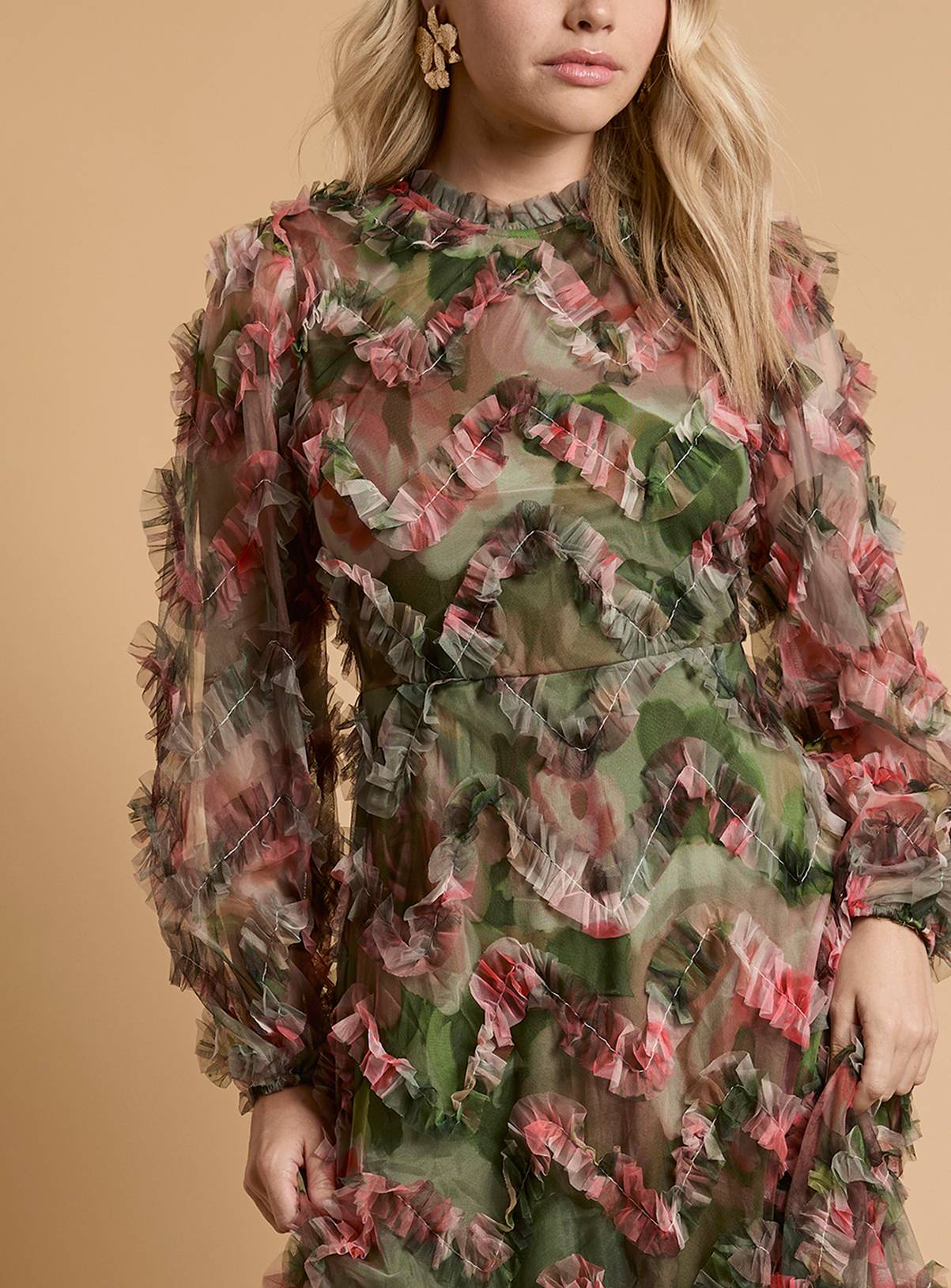 OASIS Long Sleeve Printed Mesh Midaxi Dress 6 - Image 4